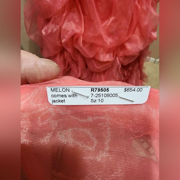 By Da Vinci beaded ruffle corset 2 piece Dress prom Quinceanera melon 10 NWT - Picture 8 of 9